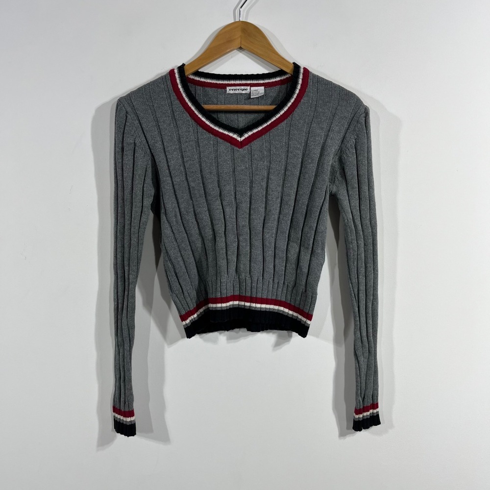 Energie Vintage Y2K Retro Varsity Ribbed Ivy Sweater Striped Cotton Womens Large